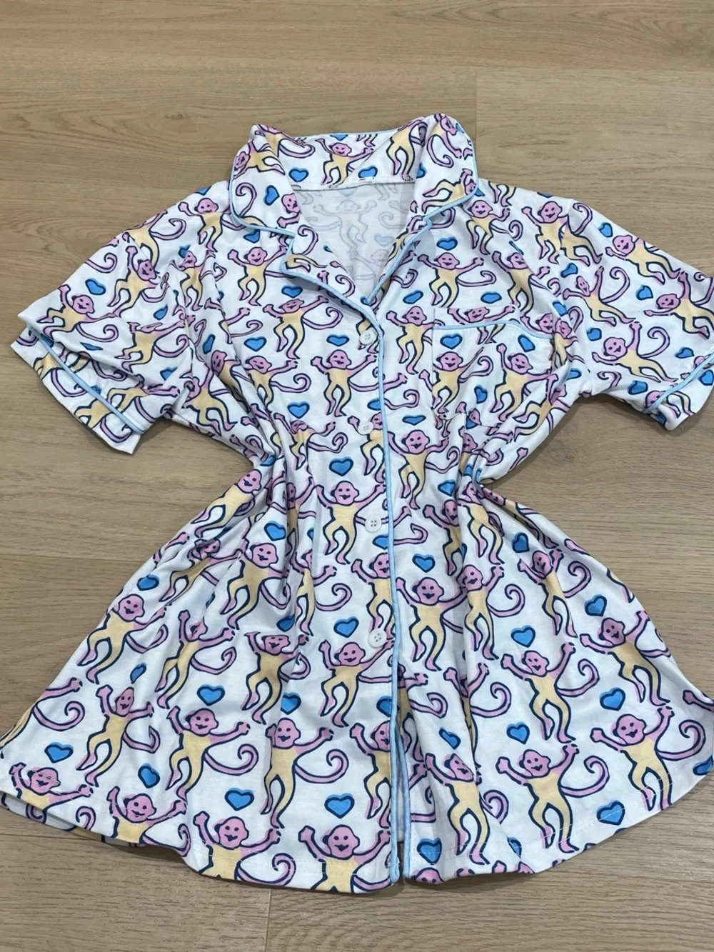White Monkey Print Pajama Set - Short Sleeve & Shorts